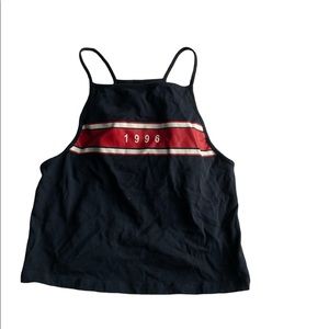 High neck racer back graphic crop top